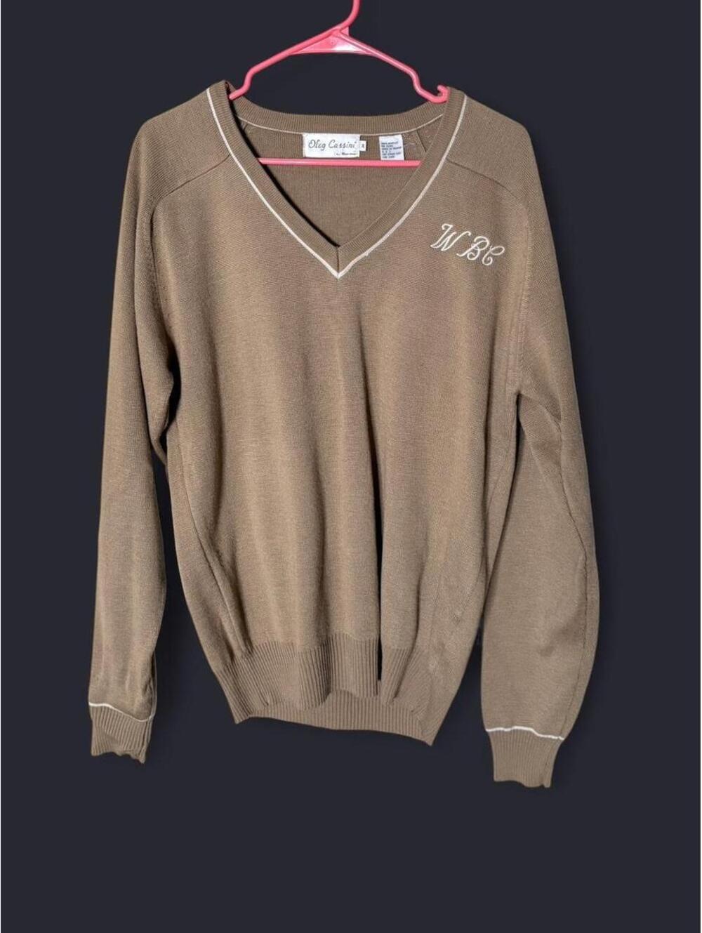 Vintage 1970s Oleg Cassini by Burma V-Neck Sweater with Monogram – Size XL